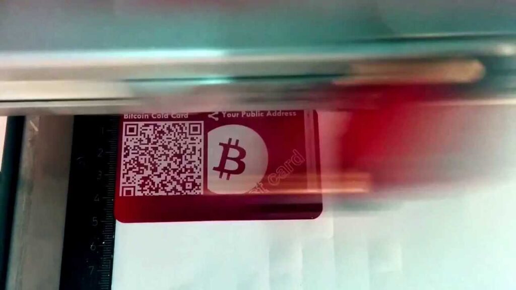 Laser marking a Bitcoin Cold Card
