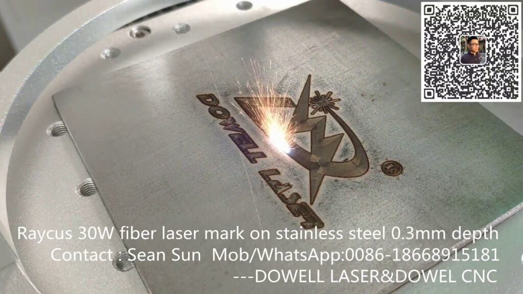 Raycus 30W fiber laser mark on stainless steel 0.3mm depth