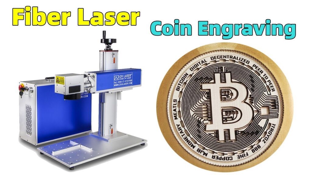 Bitcoin engraving on brass 1mm depth Raycus 50w fiber laser marking machine Metal deep engraver