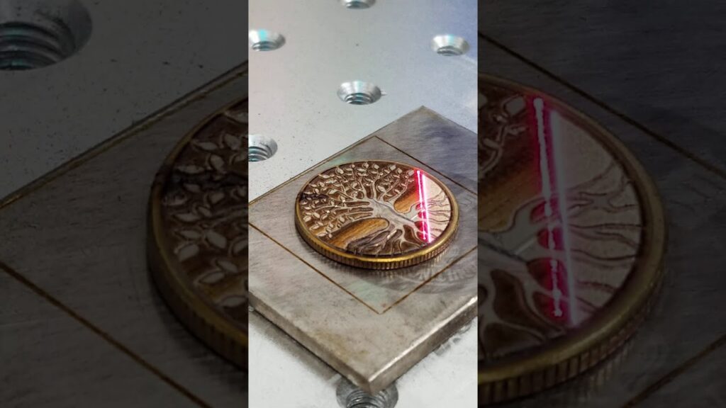 Fiber laser engraving a quarter